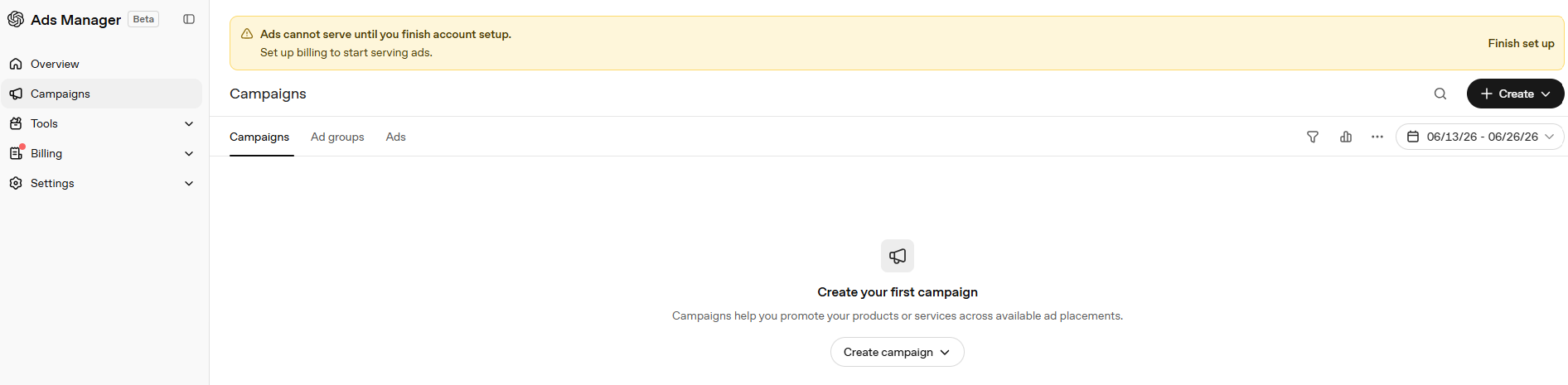 ChatGPT Ads Manager Beta
